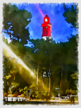 Obra contemporánea nombrada « le phare du cap ferret », Hecho por DOMINIQUE DULOT DIGITAL