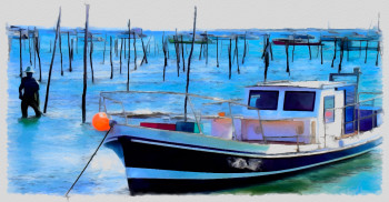 Obra contemporánea nombrada « Arcachon à marée basse », Hecho por DOMINIQUE DULOT DIGITAL