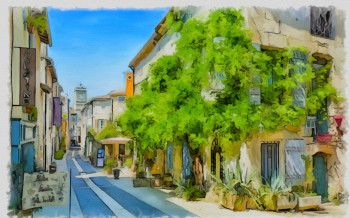 Obra contemporánea nombrada « rue principale à st Remy de Provence », Hecho por DOMINIQUE DULOT DIGITAL