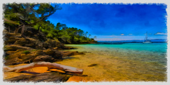 Obra contemporánea nombrada « bord de mer Méditerranée », Hecho por DOMINIQUE DULOT DIGITAL