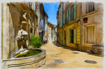 Obra contemporánea nombrada « fontaine à saint Rémy de Provence », Hecho por DOMINIQUE DULOT DIGITAL