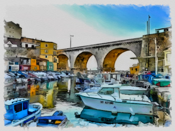 Obra contemporánea nombrada « vallon des auffes petit port de Marseille », Hecho por DOMINIQUE DULOT DIGITAL