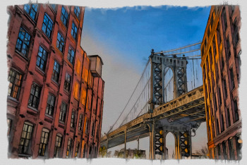 Obra contemporánea nombrada « Brooklyn bridge New York », Hecho por DOMINIQUE DULOT DIGITAL