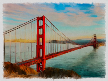 Obra contemporánea nombrada « golden gate san Fransisco », Hecho por DOMINIQUE DULOT DIGITAL