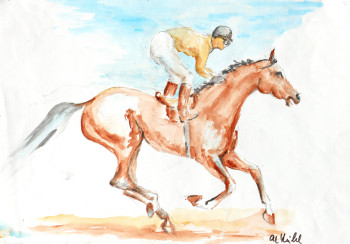 Obra contemporánea nombrada « Jockey im Ausgalopp », Hecho por HORST LUDWIG  "ALKUHL"