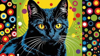 Obra contemporánea nombrada « chat noir pop art », Hecho por DOMINIQUE DULOT DIGITAL