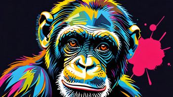 Obra contemporánea nombrada « chimpanzé pop art », Hecho por DOMINIQUE DULOT DIGITAL