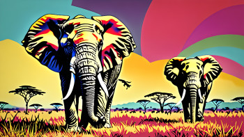 Obra contemporánea nombrada « les elephants façon pop art », Hecho por DOMINIQUE DULOT DIGITAL