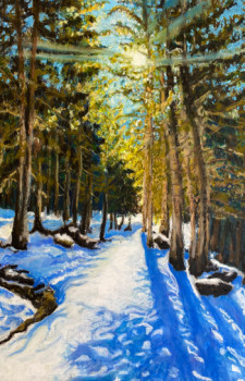 Obra contemporánea nombrada « Chemin d’hiver », Hecho por LINDA ROMANZIN SMIT