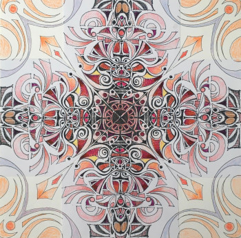 Obra contemporánea nombrada « MANDALA rouge carré », Hecho por LAULPIC