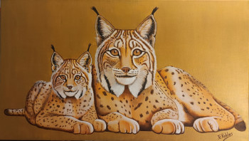 Obra contemporánea nombrada « Un lynx et son petit », Hecho por JEAN-CLAUDE ROBLES