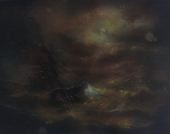 Obra contemporánea nombrada « Inspiré de Carl Ludwig Bille, Ships in a Seastorm at Night », Hecho por LA CIGOGNE