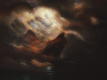 Obra contemporánea nombrada « Inspiré de Knud Baade, Full Moon Over the Cliffs », Hecho por LA CIGOGNE