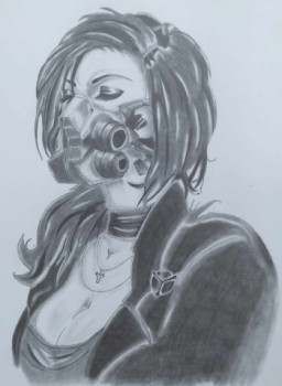 Obra contemporánea nombrada « Femme avec masque », Hecho por JIM.DRAW