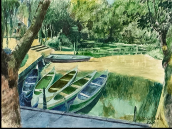 Obra contemporánea nombrada « EMBARCADAIRE . LE MARAIS POITEVIN 1 », Hecho por JACQUES TAFFOREAU