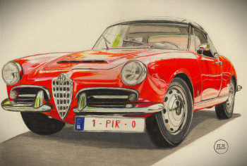 Obra contemporánea nombrada « Alfa Romeo Giulia 1600 Spider », Hecho por PIRDESSINS