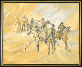 Obra contemporánea nombrada « Im Strum des Westens – Der Anritt der Cowboys », Hecho por HORST LUDWIG  "ALKUHL"