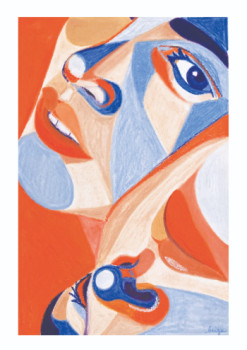 Obra contemporánea nombrada « Femmes - Orange et Bleu », Hecho por BERGA