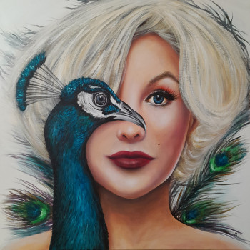 Obra contemporánea nombrada « The blonde and the peacock », Hecho por ESTELLE BARBET