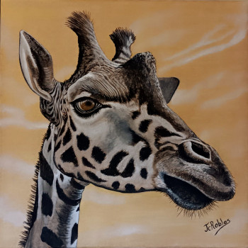 Obra contemporánea nombrada « Une tête de girafe mâle (avec la bosse sur le front). Peinture Originale acrylique. », Hecho por JEAN-CLAUDE ROBLES