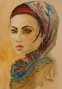 Obra contemporánea nombrada « La fille au foulard », Hecho por ISABELLE DESSENNE