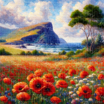 Obra contemporánea nombrada « Coquelicots en bord de mer », Hecho por STEVE DELERIS