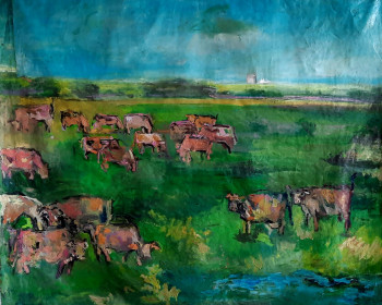 Obra contemporánea nombrada « Les vaches dans le pré », Hecho por CLOTHILDE DE LA PRESLE