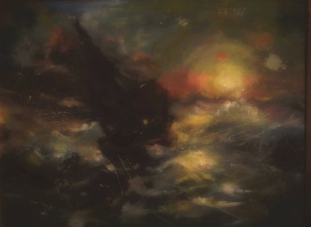 Obra contemporánea nombrada « Inspiré de Ivan Aivazovski, Stormy Seas at Sunset », Hecho por LA CIGOGNE