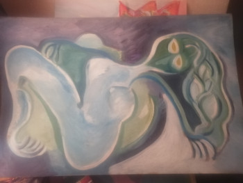 Obra contemporánea nombrada « Dame bleue », Hecho por KRIS RIGA