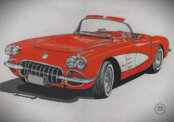 Obra contemporánea nombrada « Chevrolet Corvette C1 », Hecho por PIRDESSINS