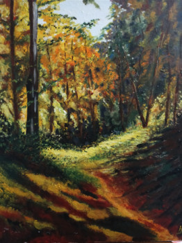 Obra contemporánea nombrada « Automne en forêt 2 », Hecho por HUBERT BRIDOUX