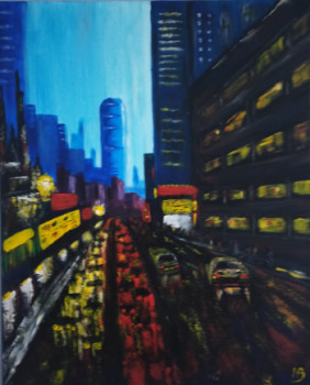 Obra contemporánea nombrada « Nuit sur New-York », Hecho por HUBERT BRIDOUX