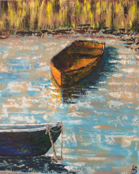 Obra contemporánea nombrada « Barque en baie », Hecho por HUBERT BRIDOUX