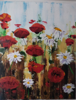 Obra contemporánea nombrada « Coquelicots et marguerites », Hecho por HUBERT BRIDOUX