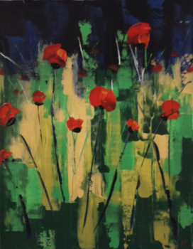 Obra contemporánea nombrada « Coquelicots 2 », Hecho por HUBERT BRIDOUX