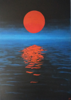 Obra contemporánea nombrada « Lune rouge », Hecho por HUBERT BRIDOUX