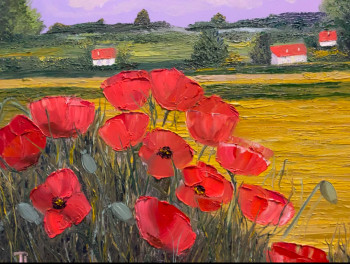 Obra contemporánea nombrada « champ de coquelicots », Hecho por TATIANA LASHCHENKOVA