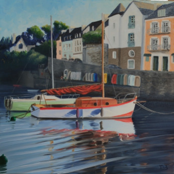 Obra contemporánea nombrada « Bateaux dans le port de Sauzon », Hecho por THIERRY LE BOULANGER