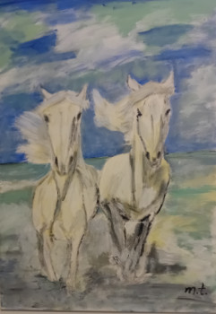 Obra contemporánea nombrada « Les chevaux », Hecho por MARTIN