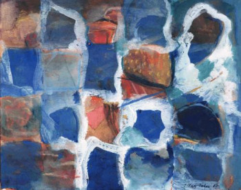 Obra contemporánea nombrada « Rythmes bleus », Hecho por ALI ELHADJ TAHAR