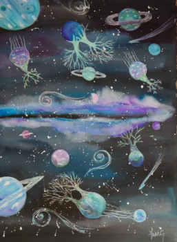 Obra contemporánea nombrada « UNIVERS EN BLEU », Hecho por ISABELLE ZWANG