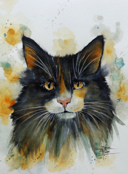 Obra contemporánea nombrada « minette tricolore », Hecho por SYLVIE PINON