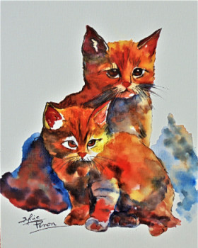 Obra contemporánea nombrada « les 2 chats roux », Hecho por SYLVIE PINON