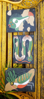 Obra contemporánea nombrada « Tryptique Acrylique et Craft », Hecho por JO VILLETTE