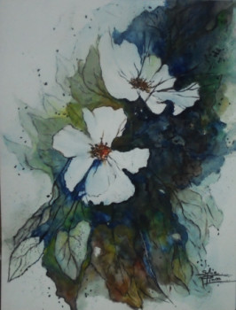 Obra contemporánea nombrada « fleurs blanches », Hecho por SYLVIE PINON