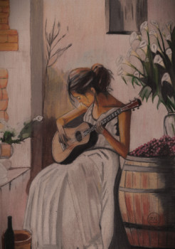 Obra contemporánea nombrada « La dame à la guitare », Hecho por PIRDESSINS