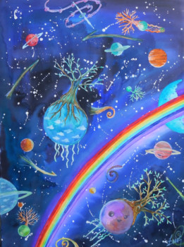 Obra contemporánea nombrada « UN ARC EN CIEL DANS LE COSMOS », Hecho por ISABELLE ZWANG