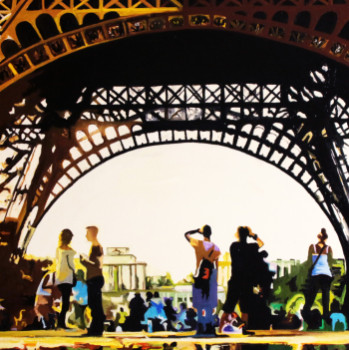 Obra contemporánea nombrada « coucher de soleil sous la Tour Eiffel a Paris huile sur toile de lin 80/80 cm », Hecho por CLOTILDE NADEL