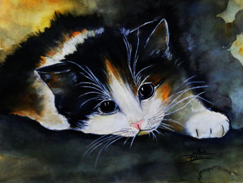 Obra contemporánea nombrada « minet tricolore », Hecho por SYLVIE PINON
