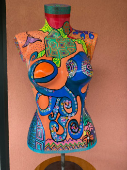 Obra contemporánea nombrada « Buste peint Fish moi la paix », Hecho por VALéRIE RIOU